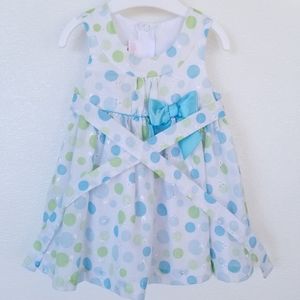 Bonnie Dress Sleeveless White|Green|Blue Polka Dot Baby Girls 6-9 Months